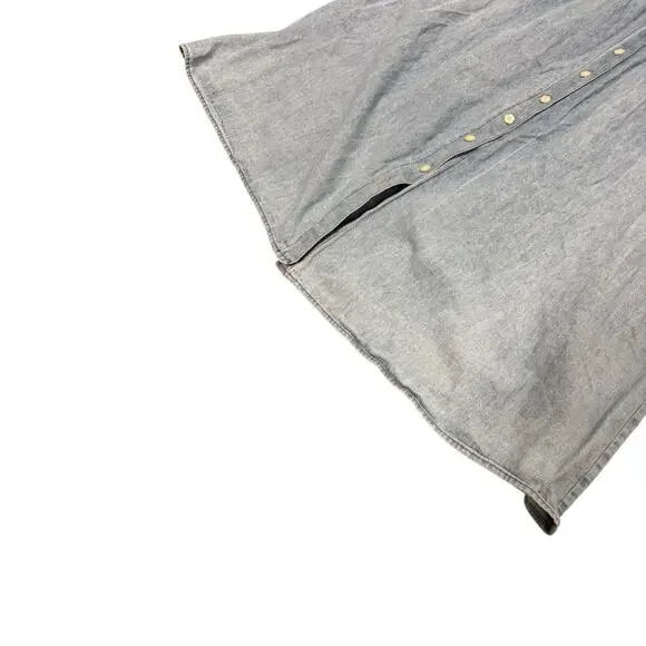 Vintage Studio Ease XL Blue Denim Chambray Lace Neckline Belt Maxi Dress - Picture 9 of 16